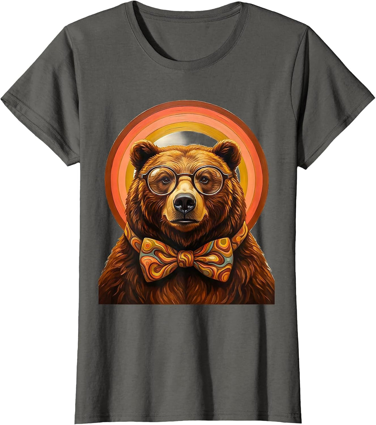 Women's Scholarly Bear Professor Glasses and Bowtie T-Shirt - Asphalt Grey