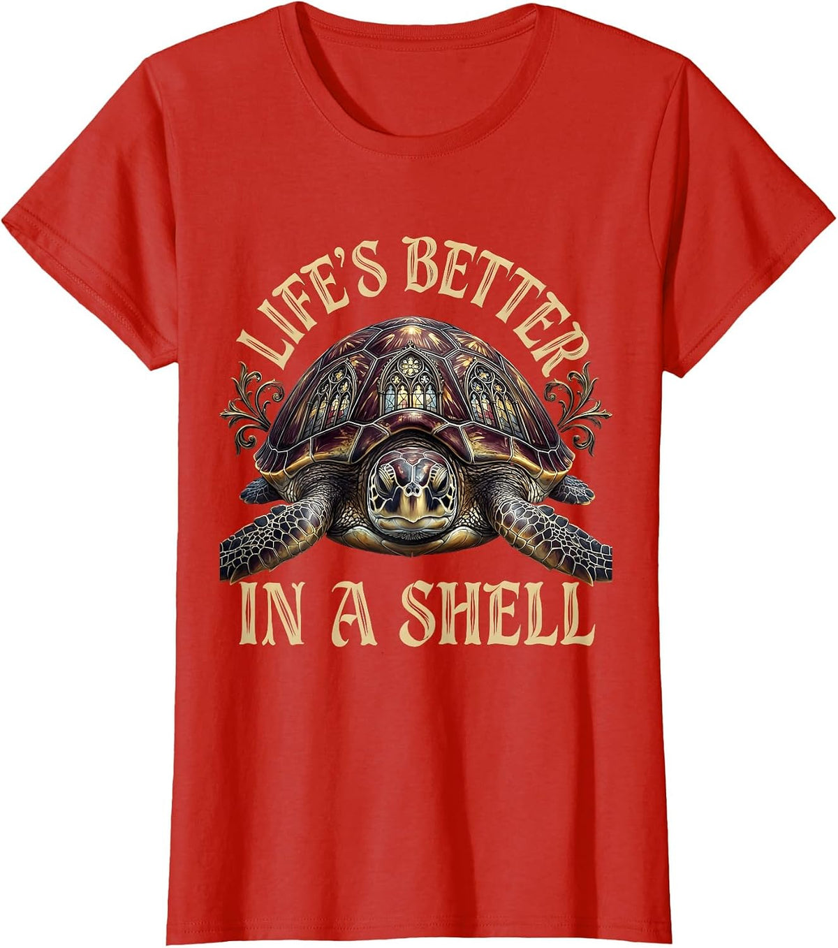 Life's Better In A Shell Turtle Lover Design T-Shirt - Red