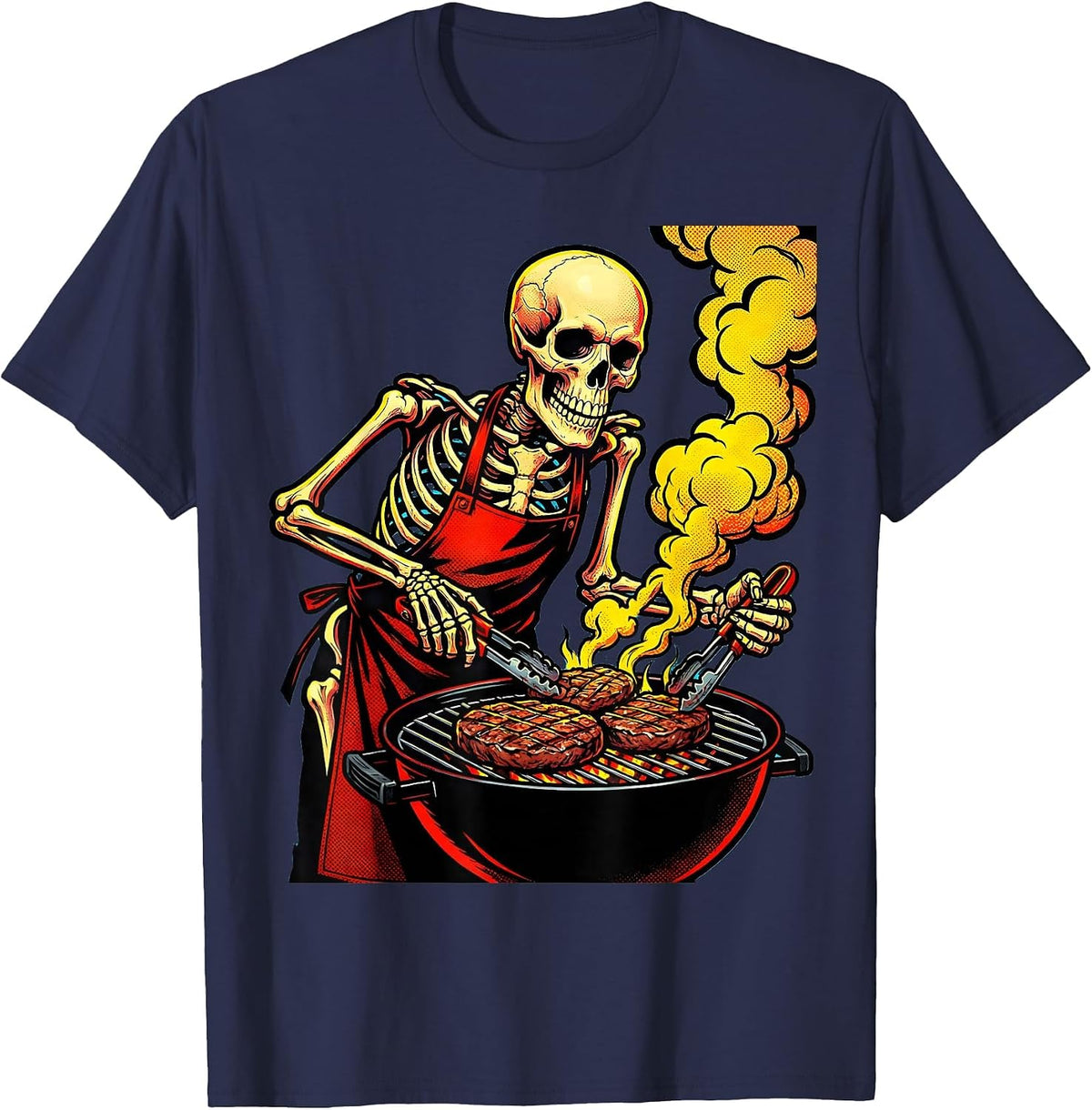 Dad Skeleton Halloween BBQ Grill Graphic T-Shirt - Navy Blue
