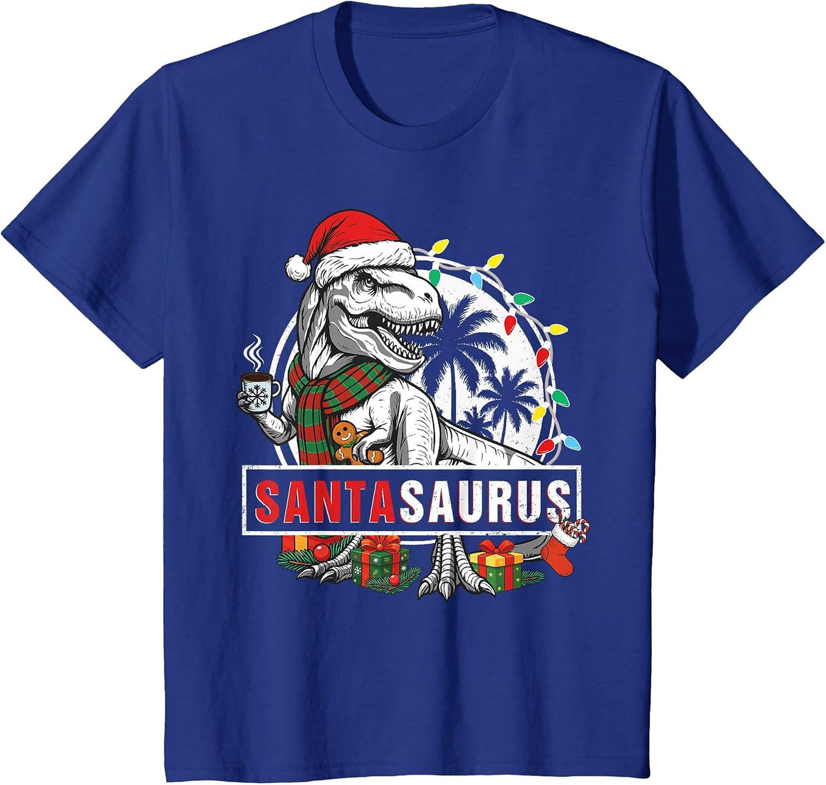 Santasaurus T rex Dinosaur Funny Santa Saurus Funny Family T-Shirt - Royal Blue