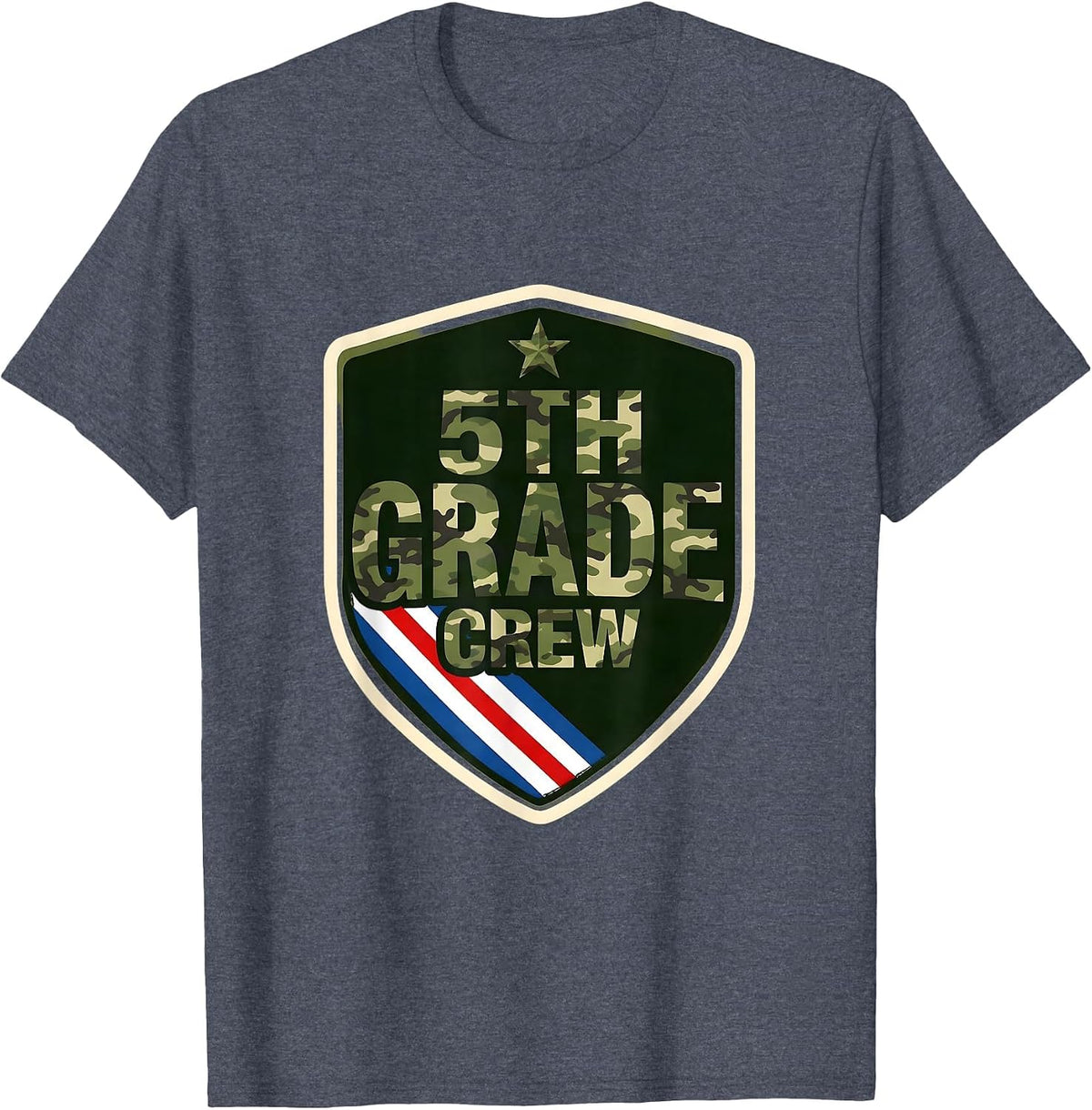5TH GRADE CREW Patriotic Camo Back To School Boy Teacher T-Shirt - Heather Blue