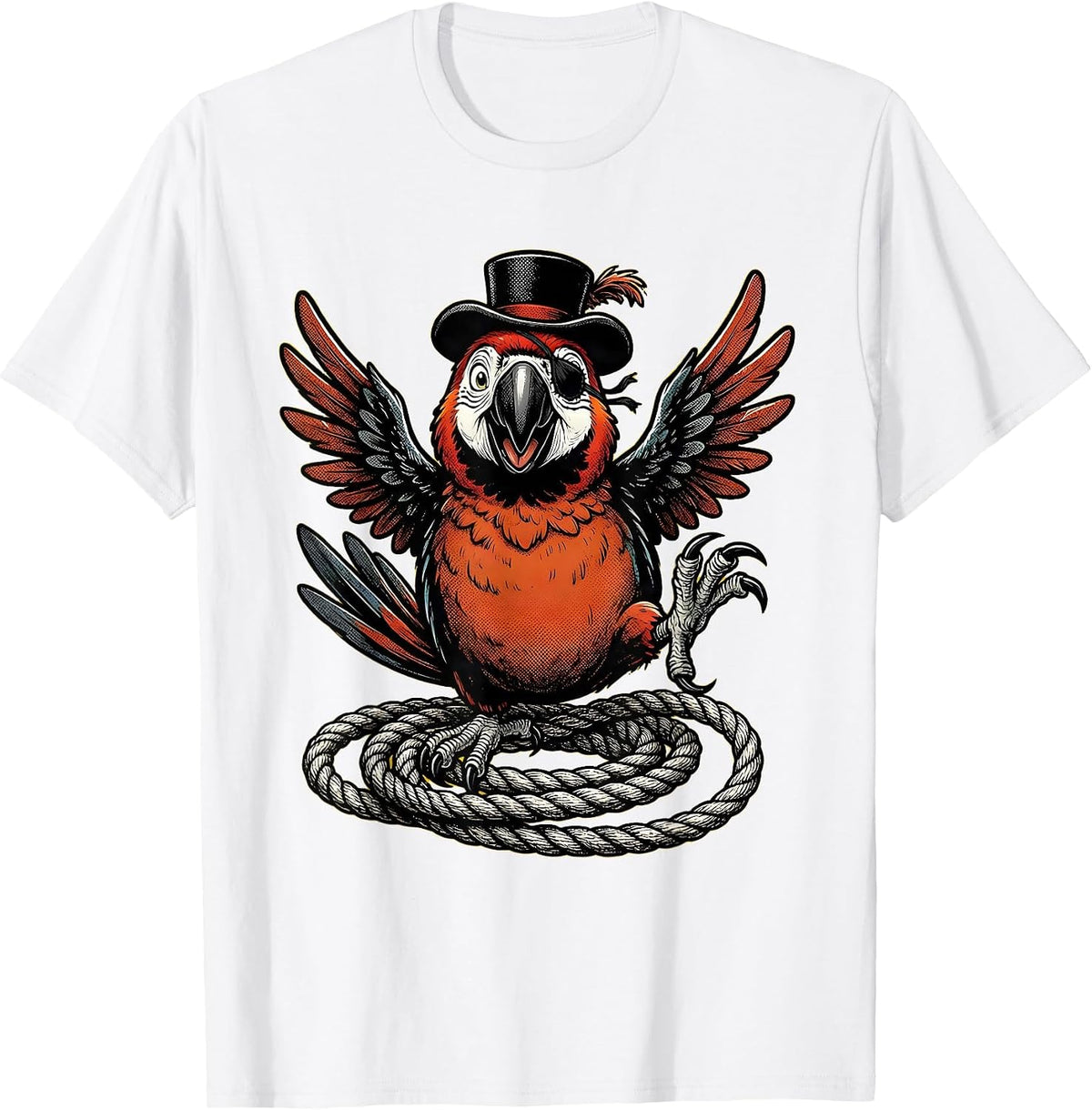 Men's Pirate Parrot on Coiled Rope Sailor Illustration T-Shirt - White