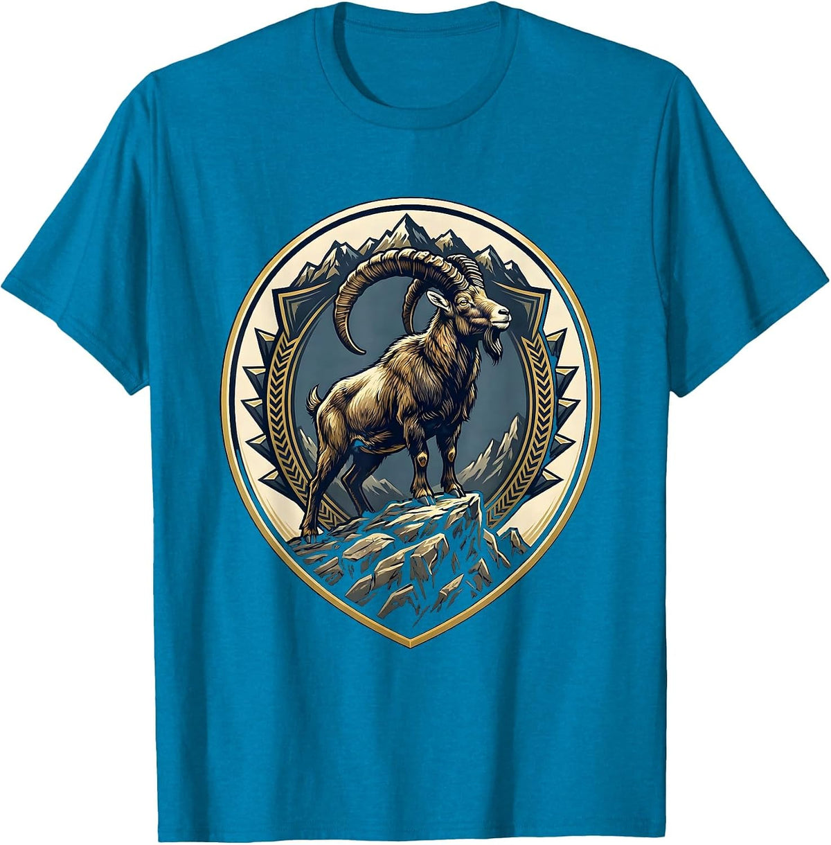 Mountain Goat Rocky Ledge Freedom Wildlife Design T-Shirt - Sapphire Blue