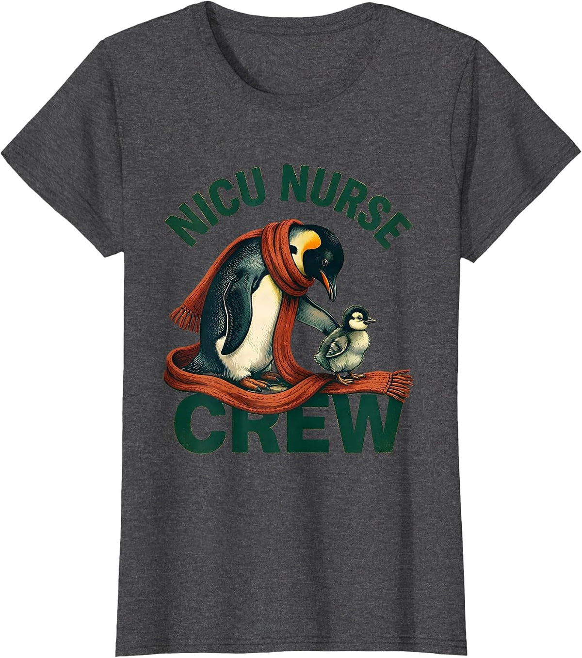 Women's NICU Nurse Crew Storybook Penguin Parent Cute Pediatric T-Shirt - Dark Heather Grey