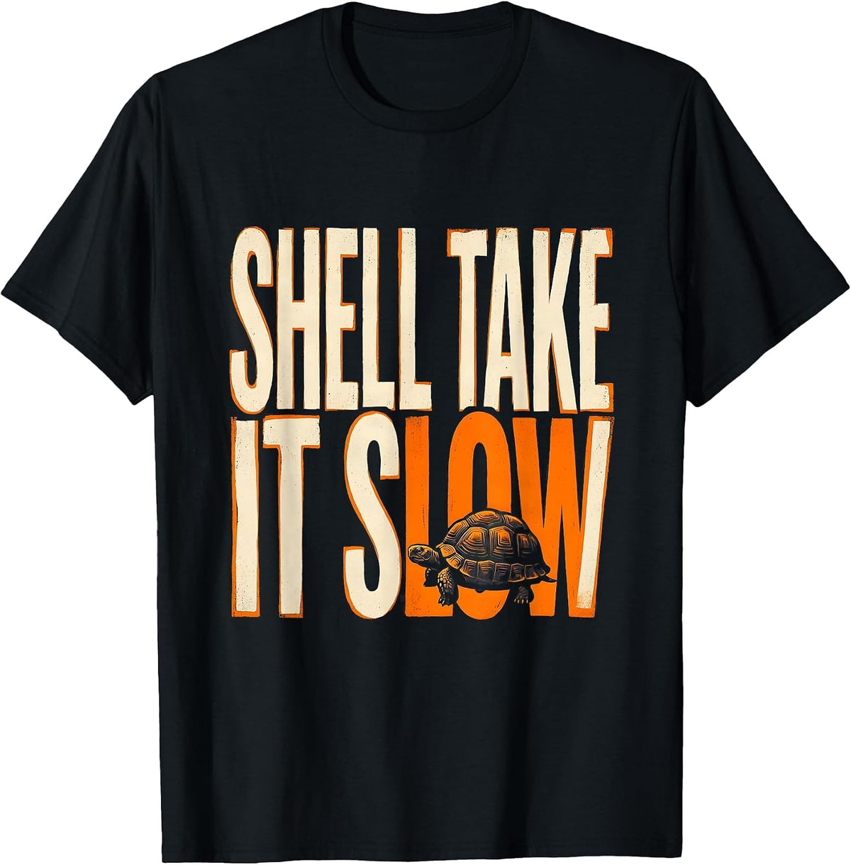 Men's Shell Take It Slow Stencil Graphic Turtle Lover Humor T-Shirt - Black