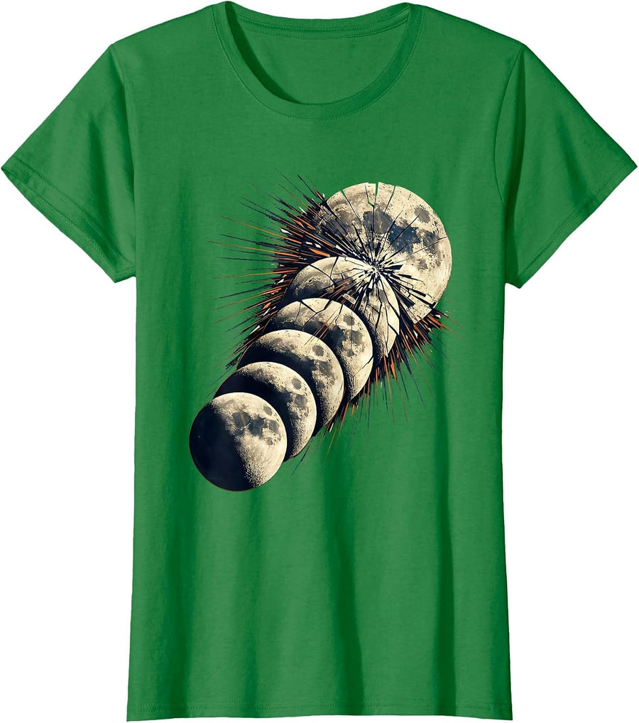 Women's Moon Phases Dark to Full Lunar Cycle Graphic T-Shirt - Kelly Green