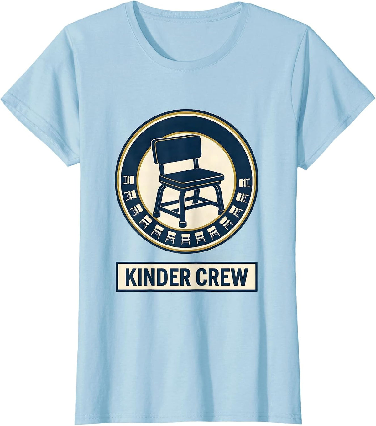 Kinder Crew Cute Kindergarten Teacher Back to School Emblem T-Shirt - Baby Blue