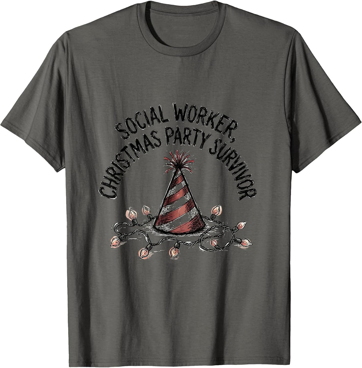Social Worker, Christmas Party Survivor Funny T-Shirt - Asphalt Grey