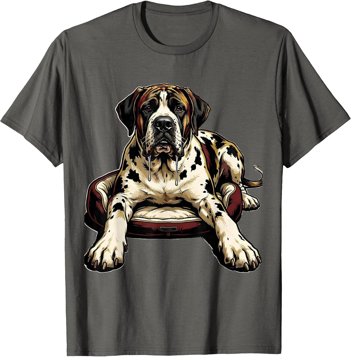 Great Dane Harlequin Dog Mom Drool Funny Dog Dad T-Shirt - Asphalt Grey