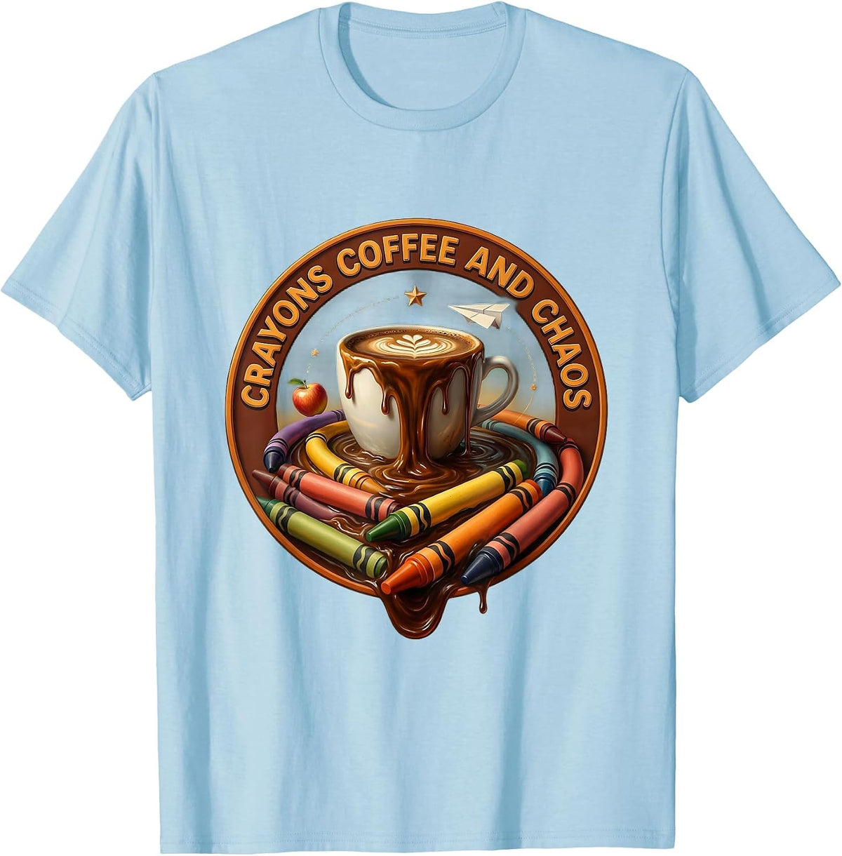 Men's Crayons Coffee and Chaos 2nd Grade Teacher T-Shirt - Baby Blue