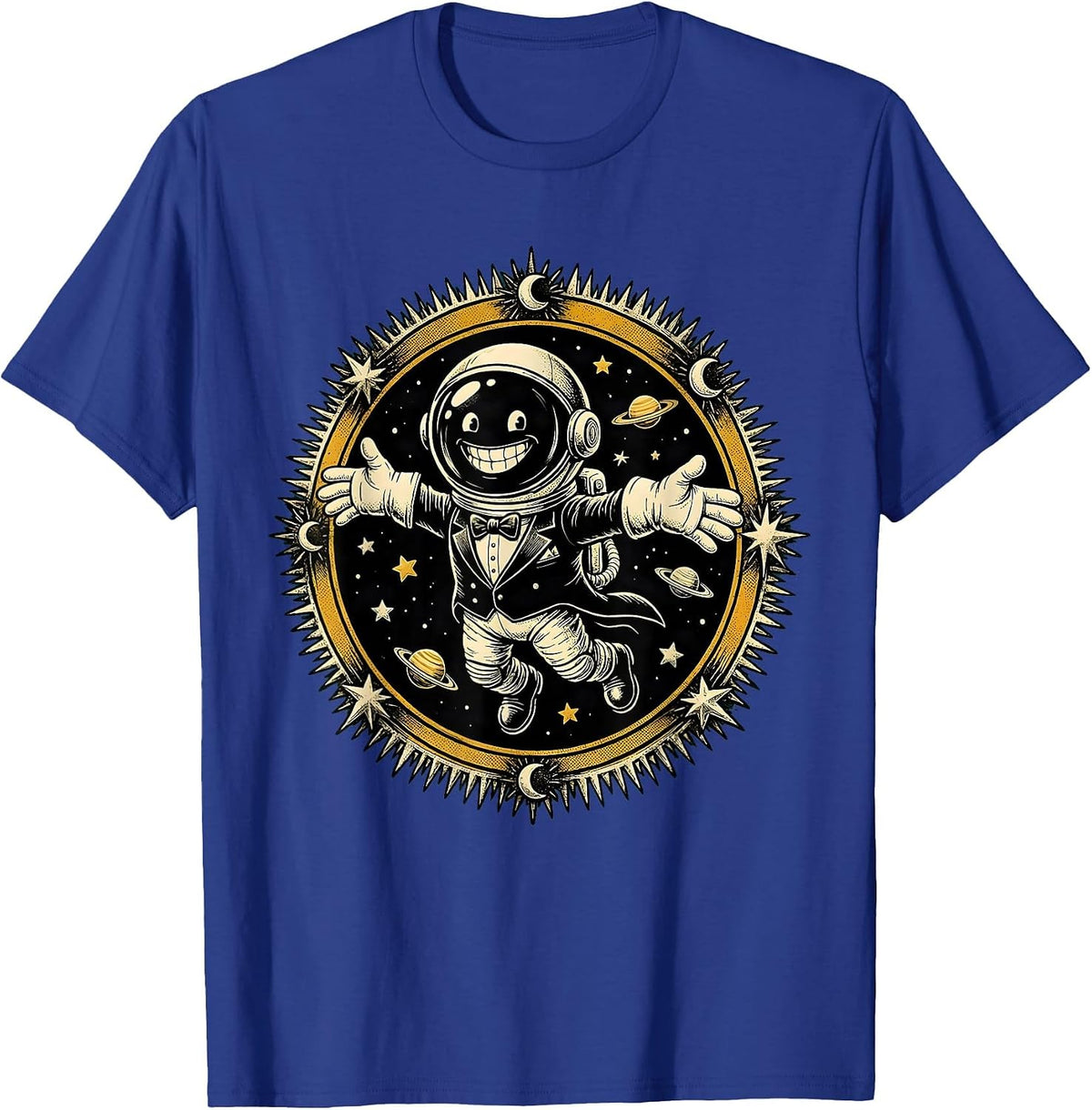Astronaut in Tuxedo Floating in Space T-Shirt - Royal Blue