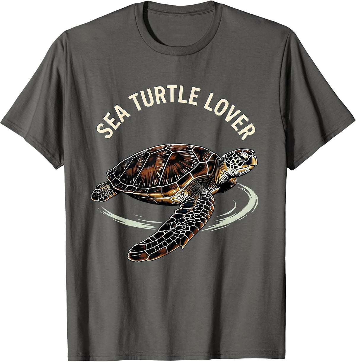 Sea Turtle Lover Linocut Ocean Animal Beach Art T-Shirt - Asphalt Grey