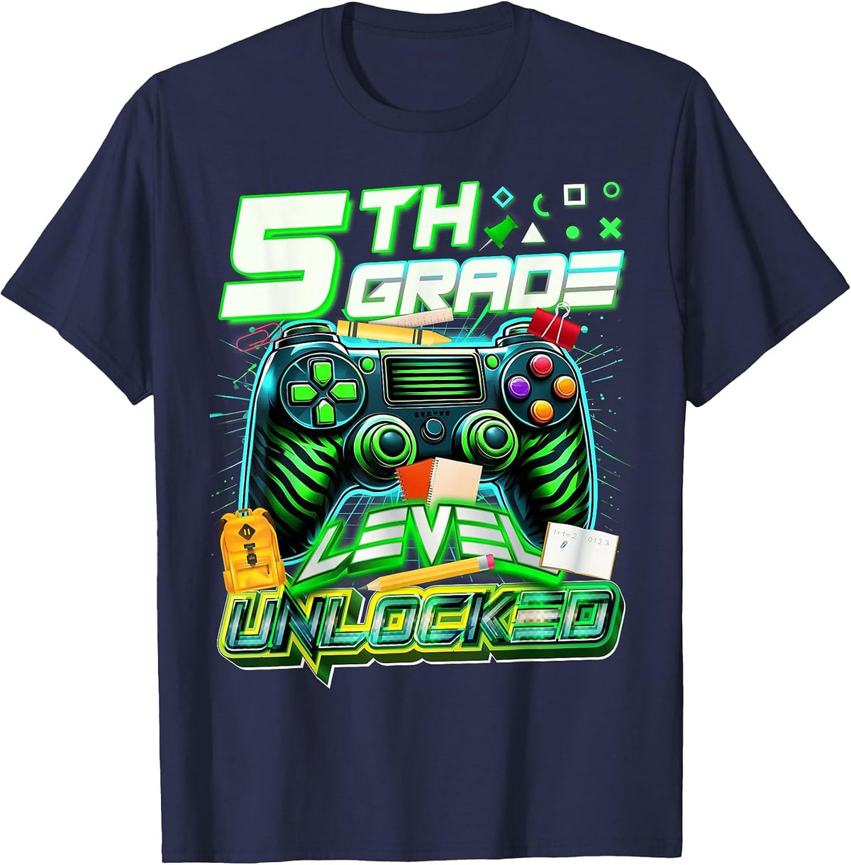 Back to School 5th Grade Level Unlocked Gamer First Day T-Shirt - Navy Blue