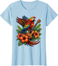 Women's Colorful Parrot on Ukulele Hawaiian Design T-Shirt - Baby Blue