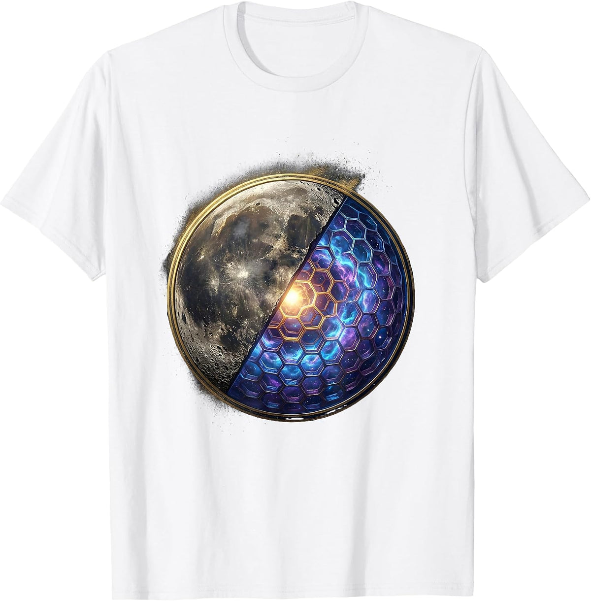 Men's Moon Honeycomb Cross Section Graphic Design T-Shirt - White