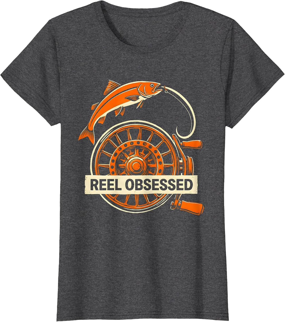 Women's Reel Obsessed Fishing Graphic Design T-Shirt - Dark Heather Grey