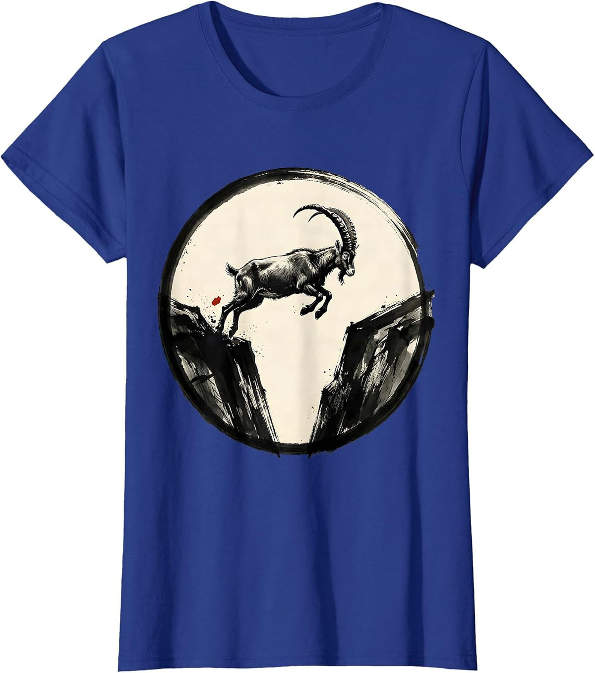 Women's Mountain Goat Leaping Rocky Cliffs Wildlife Design T-Shirt - Royal Blue