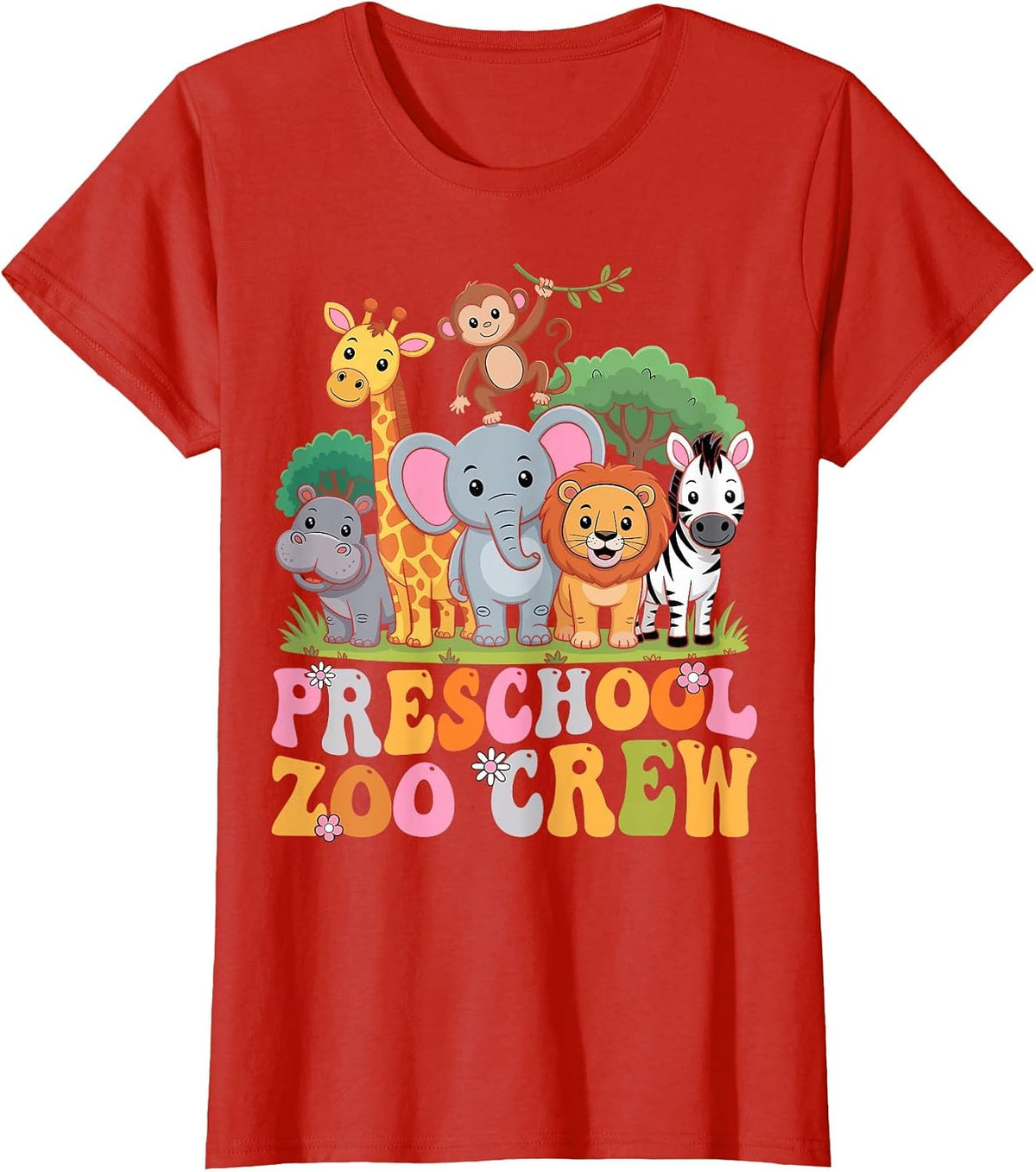 Preschool Zoo Crew Safari Animal Pre-K Teacher Student T-Shirt - Red