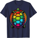 Rainbow Mosaic Turtle Shell Graphic Tee T-Shirt - Navy Blue