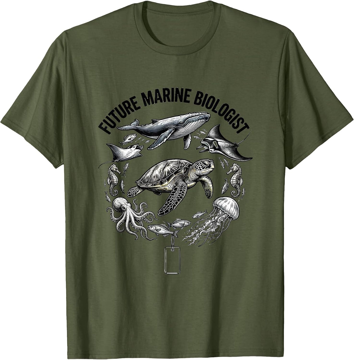 Future Marine Biologist Ocean Sea Creatures Nature Lover T-Shirt - Olive Green