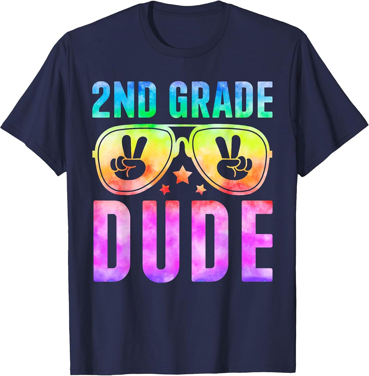 2nd Grade Cool Dude Tie Dye Back to School Second Grade Boys T-Shirt - Navy Blue