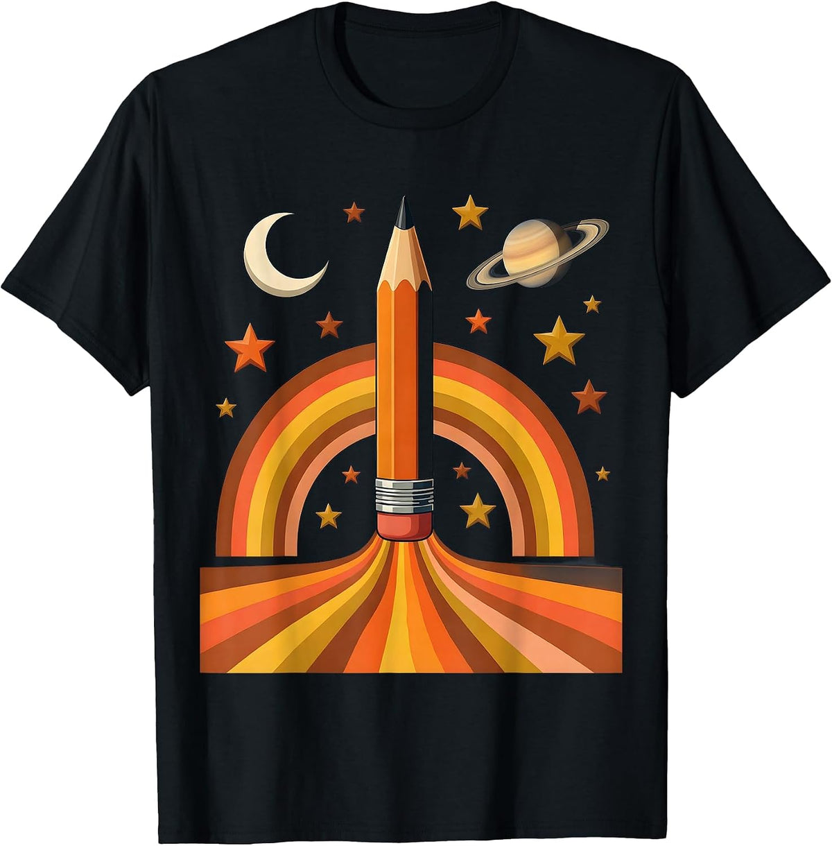 Men's 5th Grade Teacher Pencil Rocket Launch Into Space T-Shirt - Black