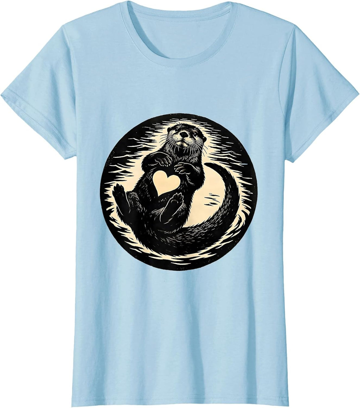Back Floating Otter Silhouette Funny Animal Lover Humor T-Shirt, Women, Baby Blue, X-Small - As Pictured