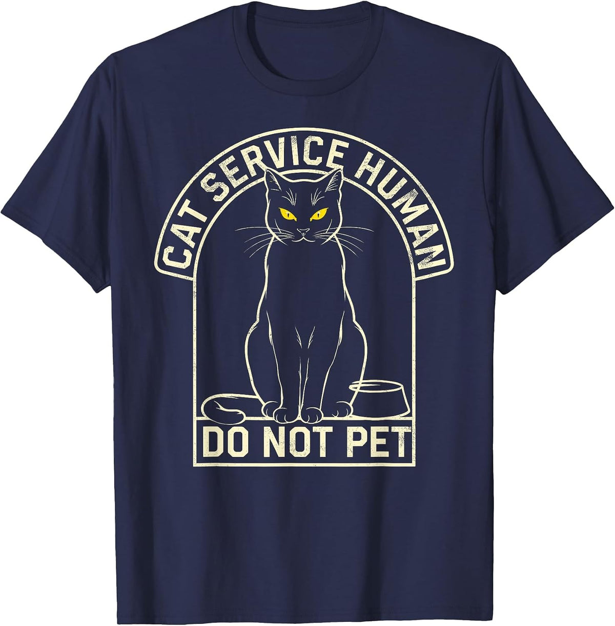Cute Introvert Cat Service Human Do Not Pet Funny Cat Joke T-Shirt - Navy Blue