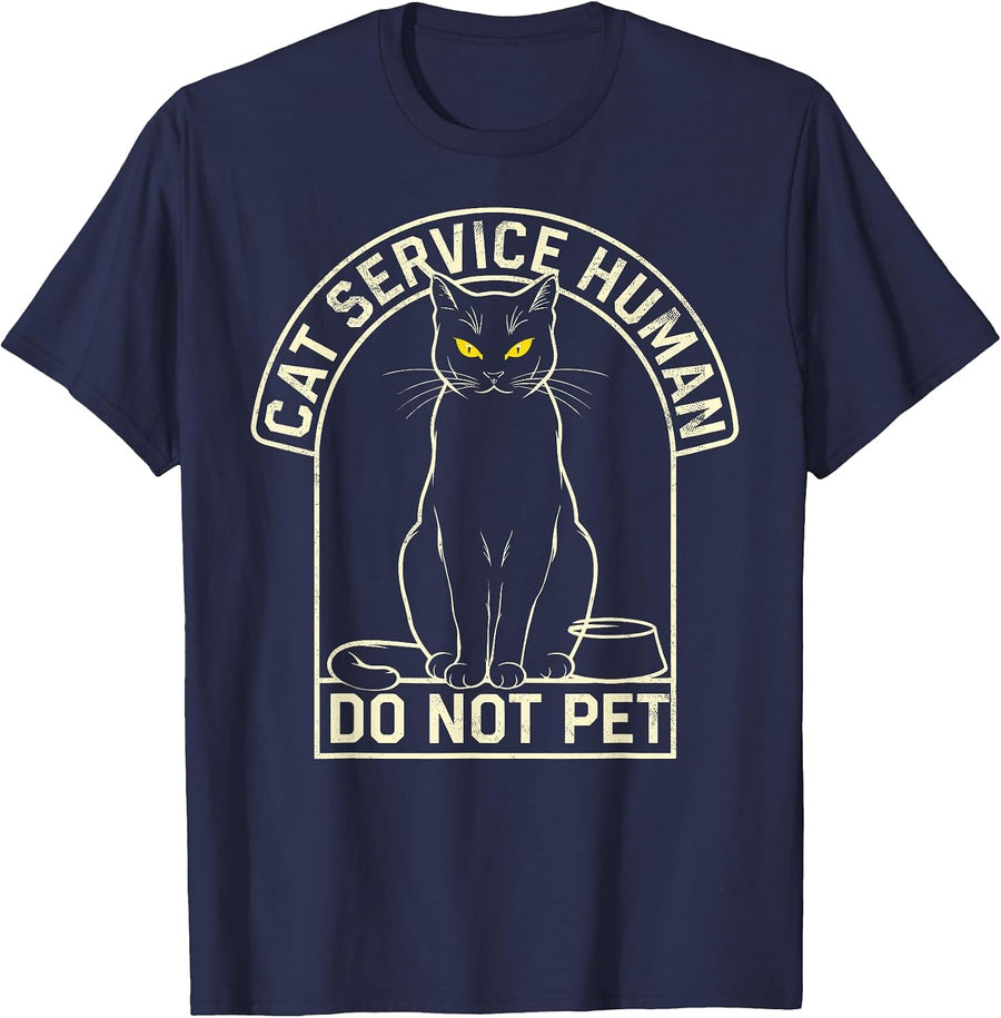 Cute Introvert Cat Service Human Do Not Pet Funny Cat Joke T-Shirt - Navy Blue
