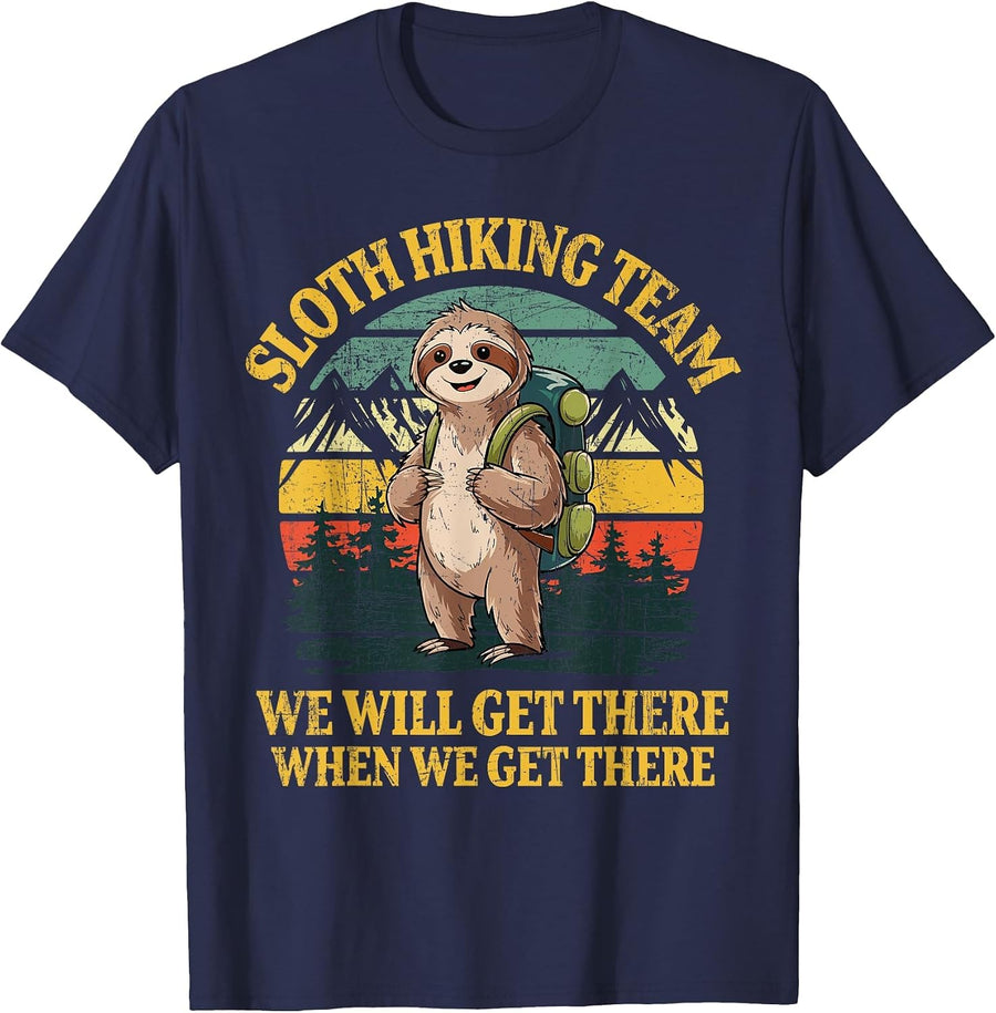 Funny Hiking Shirts for Men and Women Sloth Hiking Club Tees T Shirts - Navy Blue