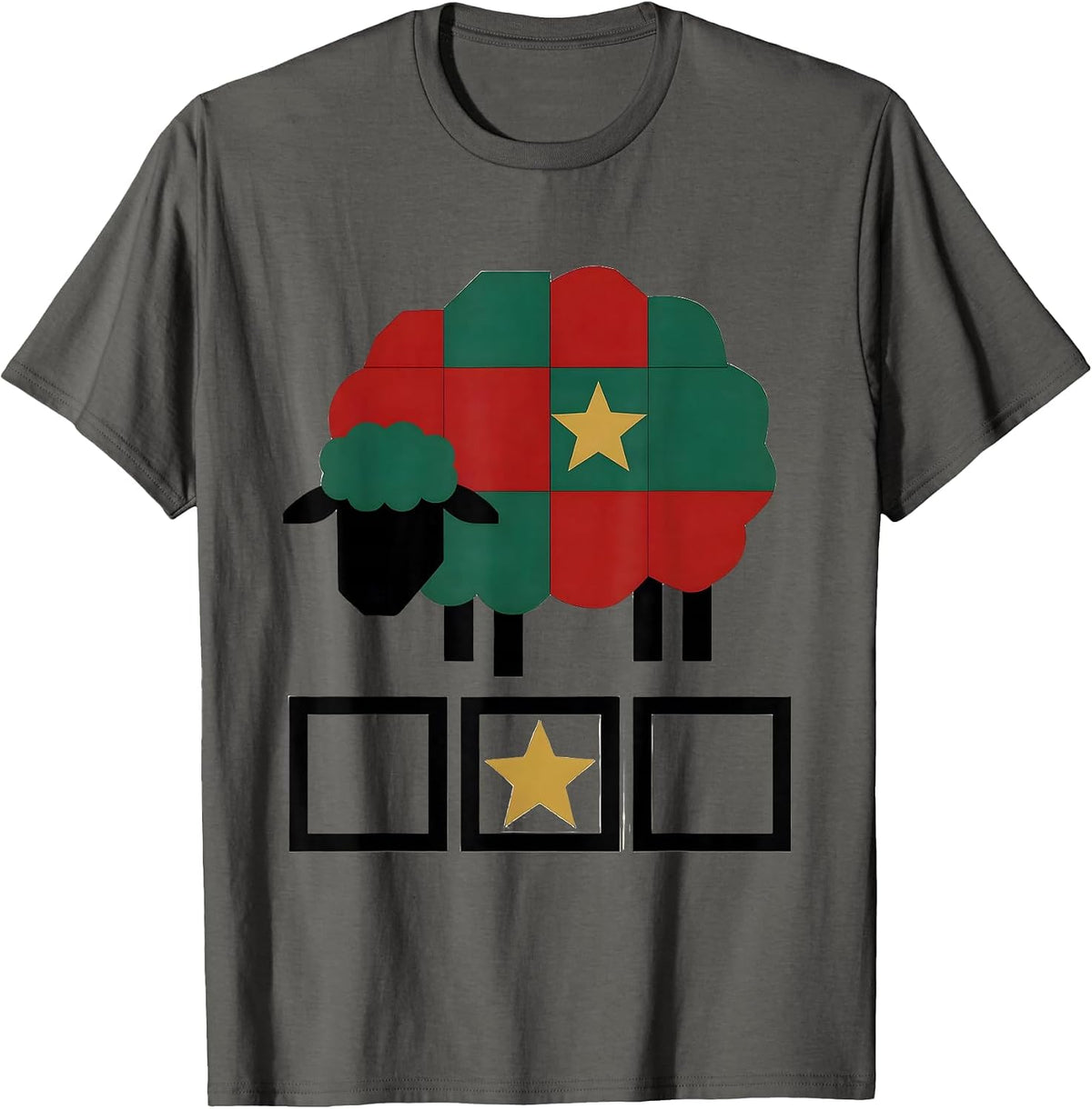 Quilted Sheep Christmas Star Farm Animal Lover Gift T-Shirt - Asphalt Grey