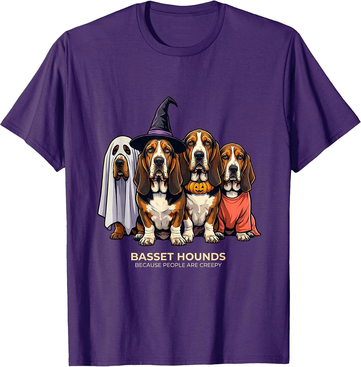 Basset Hounds Because People Are Creepy Halloween T-Shirt - Purple