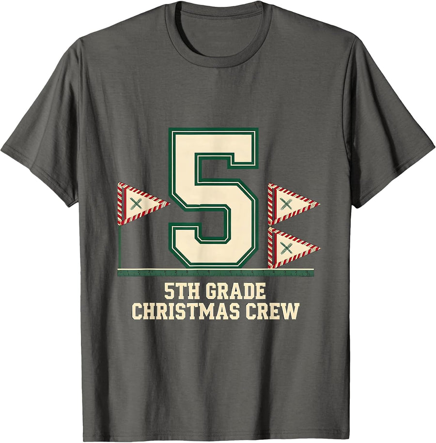 5th Grade Christmas Crew Teacher Humor School Holiday Party T-Shirt - Asphalt Grey
