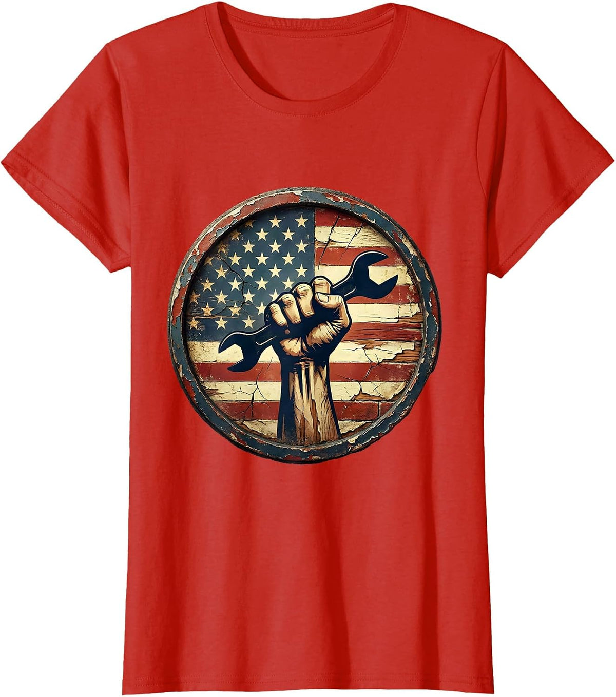 Labor Day Muscular Fist Gripping Wrench Graphic T-Shirt - Red