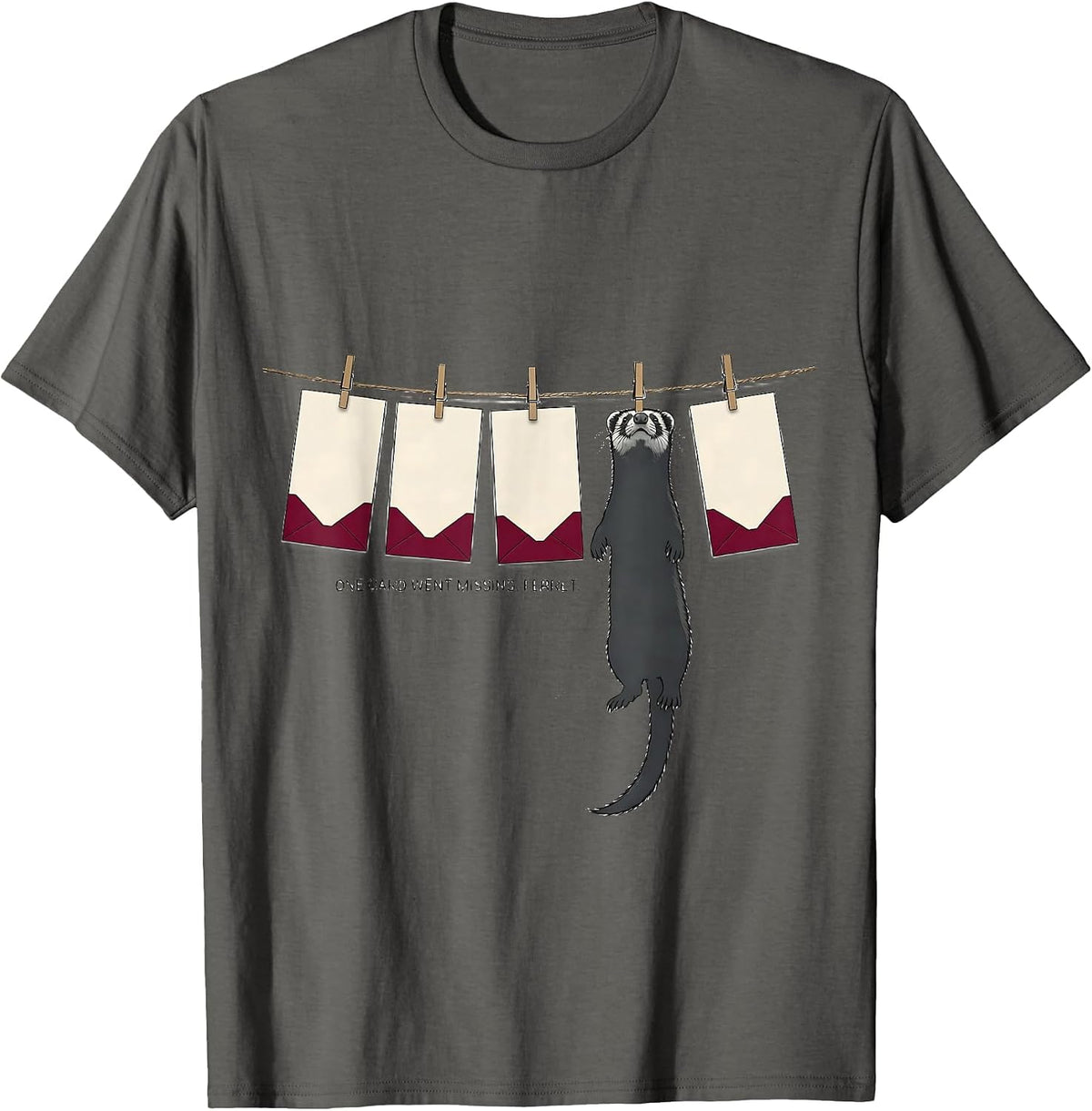One Card Went Missing Ferret Funny Ferret Lover Christmas T-Shirt - Asphalt Grey