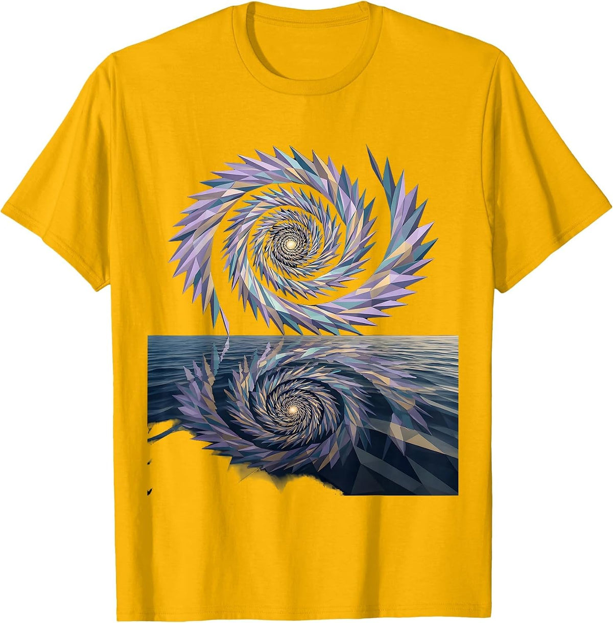 Spiral Galaxy Ocean Reflection Cosmic Art T-Shirt - Golden Yellow