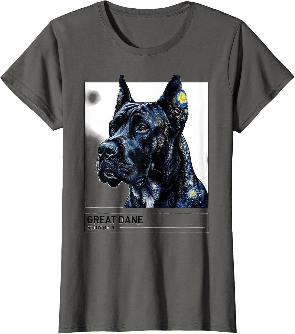 Women's Great Dane Study No 1 Swiss International Dog Portrait Art T-Shirt - Asphalt Grey