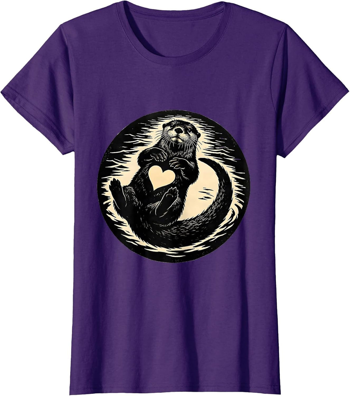 Back Floating Otter Silhouette Funny Animal Lover Humor T-Shirt, Women, Purple, X-Large - As Pictured