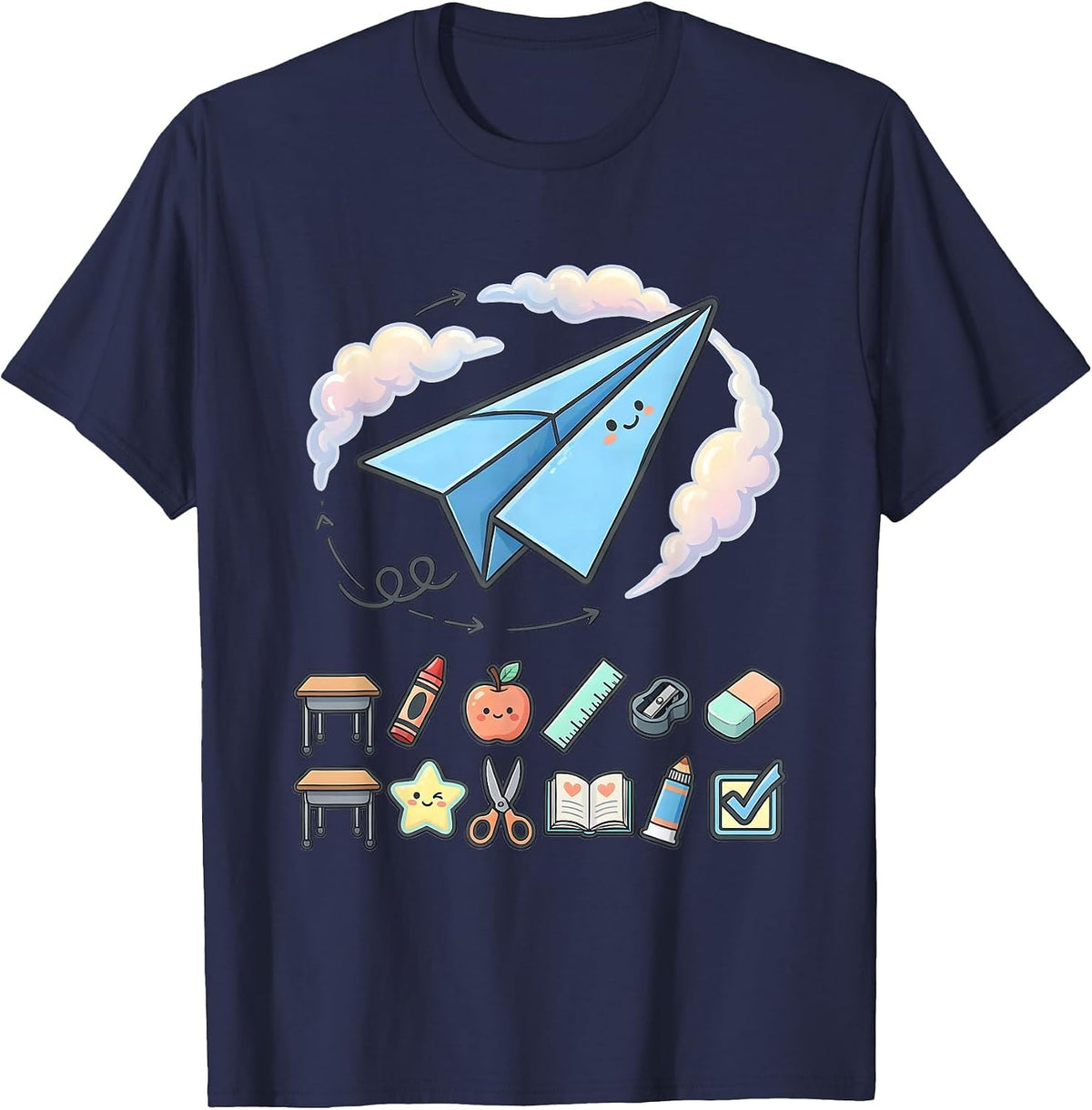 2nd Grade Teacher Paper Airplane Classroom Art T-Shirt - Navy Blue
