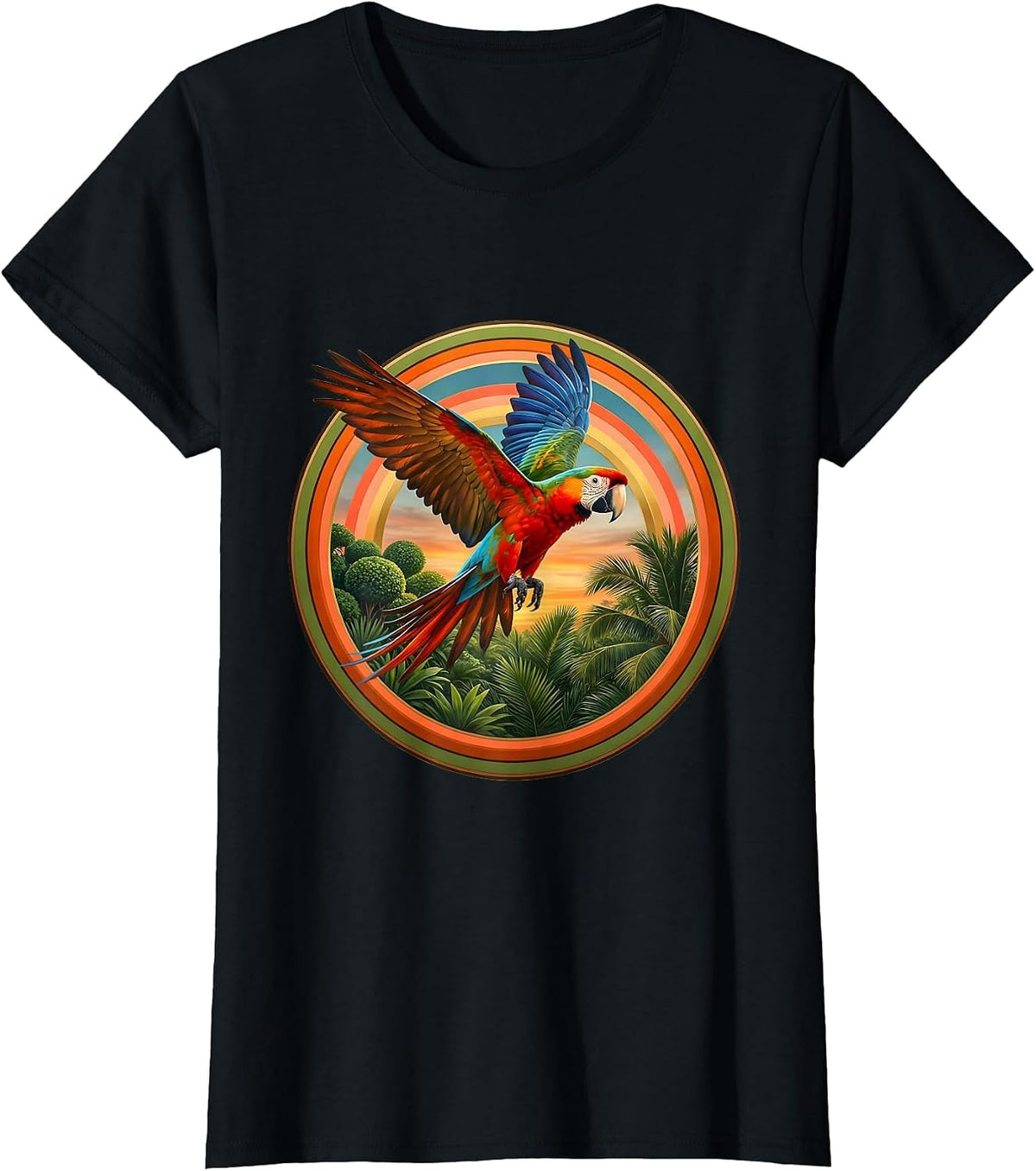 Puerto Rican Parrot in Flight Jungle Illustration T-Shirt - Black