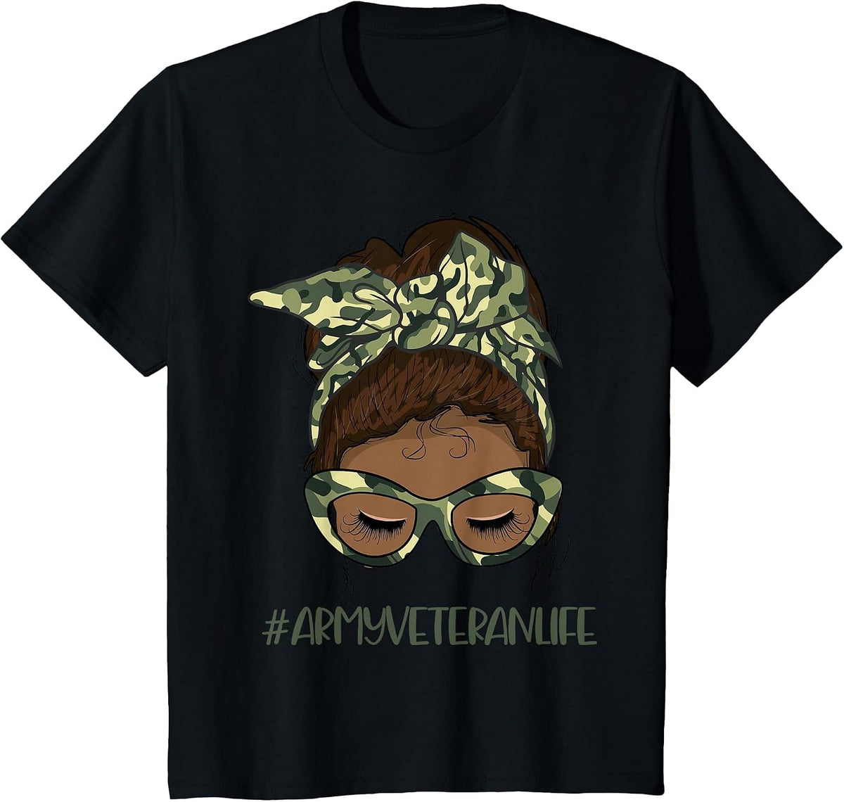 African American Army Veteran Female Afro Melanin Girl T-Shirt - Black