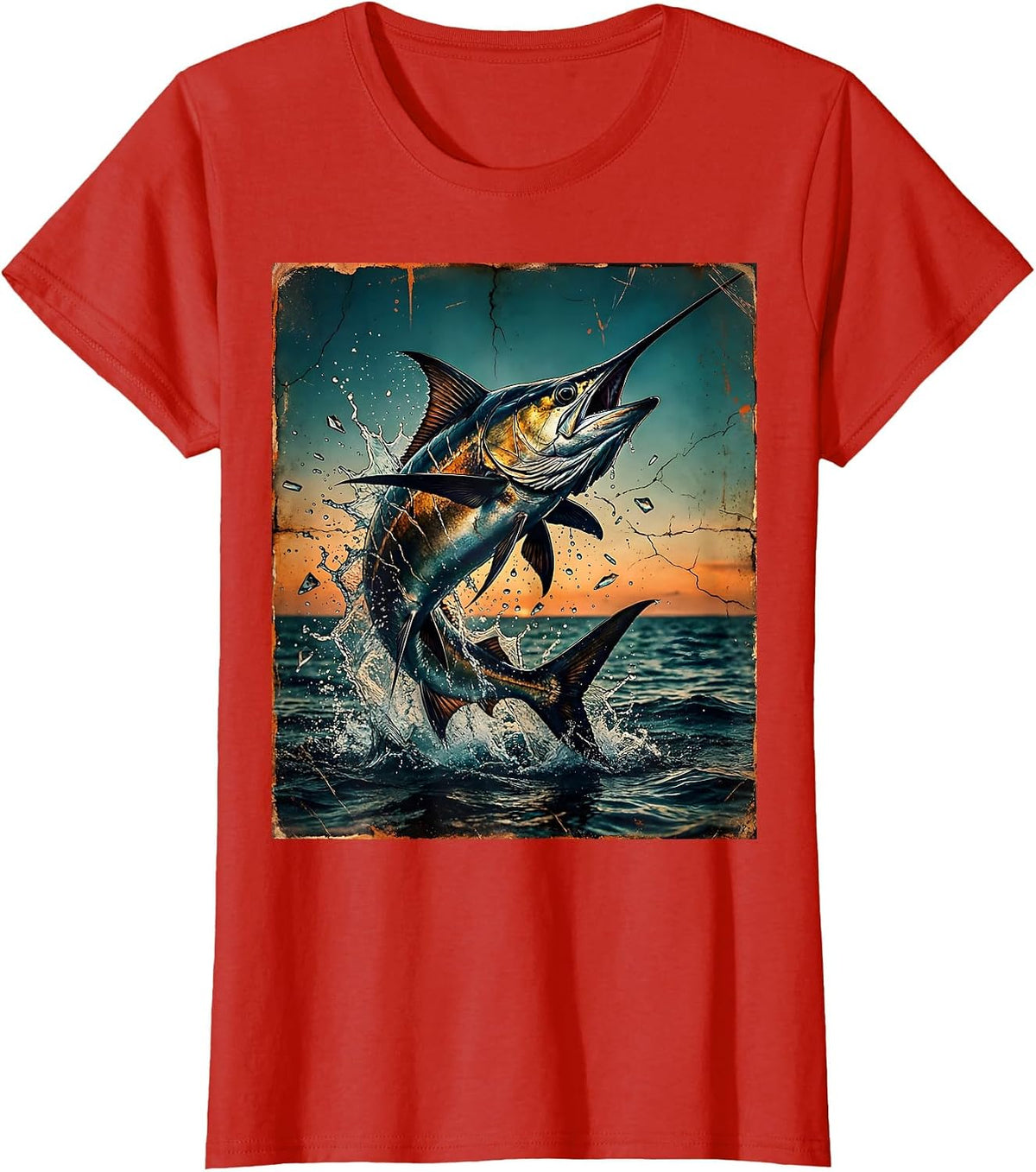 Women's Gulf of America Leaping Tarpon Dusk Illustration T-Shirt - Red