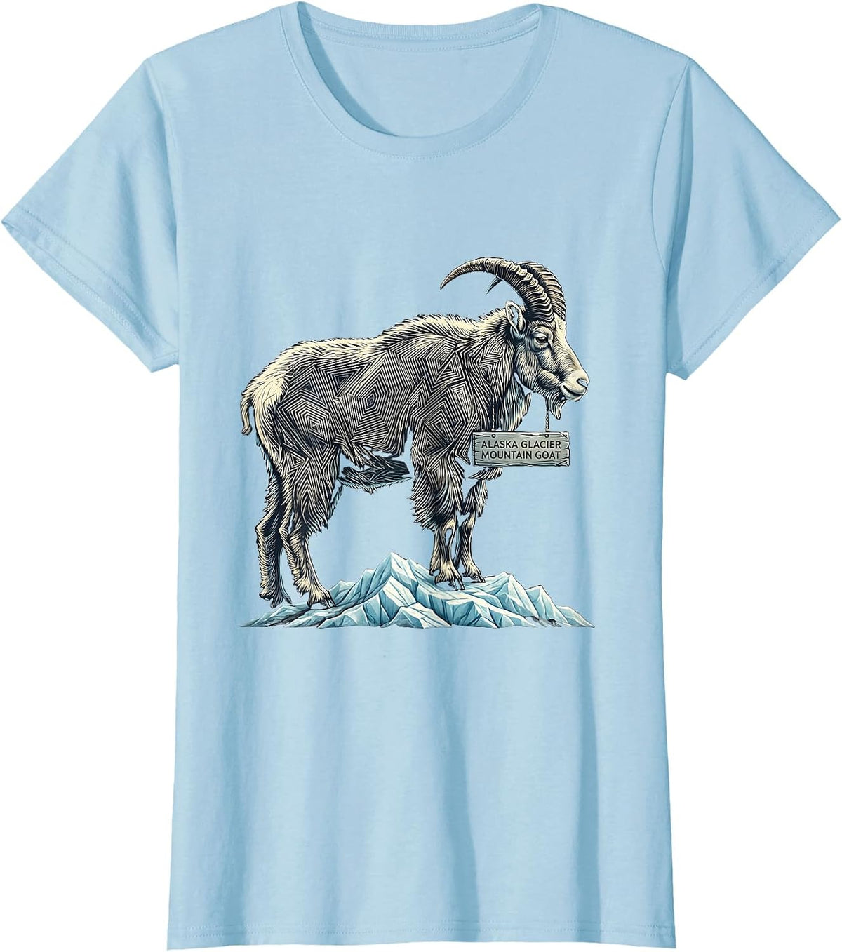 Alaska Glacier Mountain Goat Vintage State Pride Wildlife T-Shirt - Baby Blue