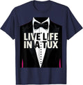 Live Life in a Tux Tuxedo Graphic Design T-Shirt - Navy Blue