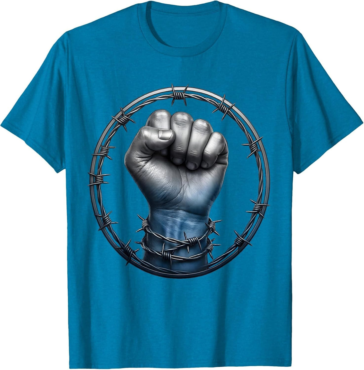 Y2K Barbed Wire Fist Graphic Tee T-Shirt - Sapphire Blue