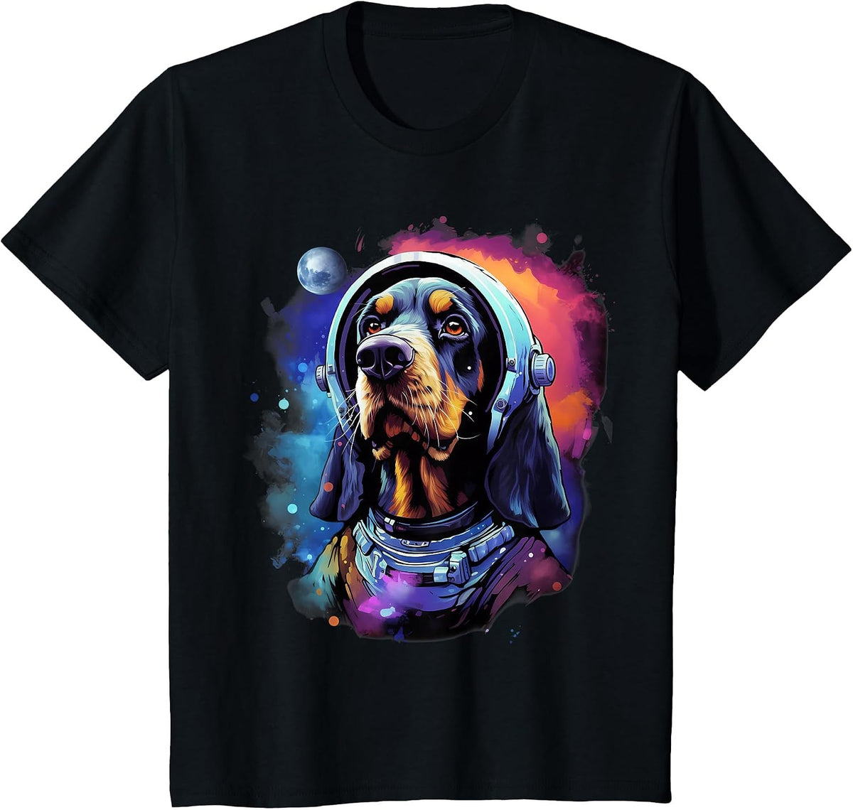 Space Bluetick Coonhound Dog Astronaut T-Shirt - Black