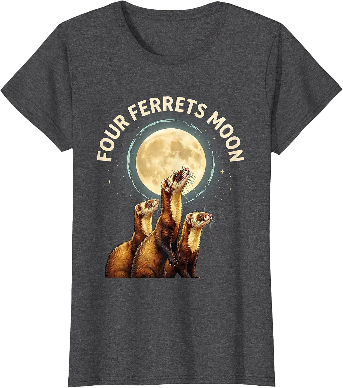 Women's Four Ferrets Moon Funny Ferret Lover Gifts T-Shirt - Dark Heather Grey