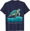 This Shell Rides the Tide Cute Sea Turtle Lover Artwork T-Shirt - Navy Blue