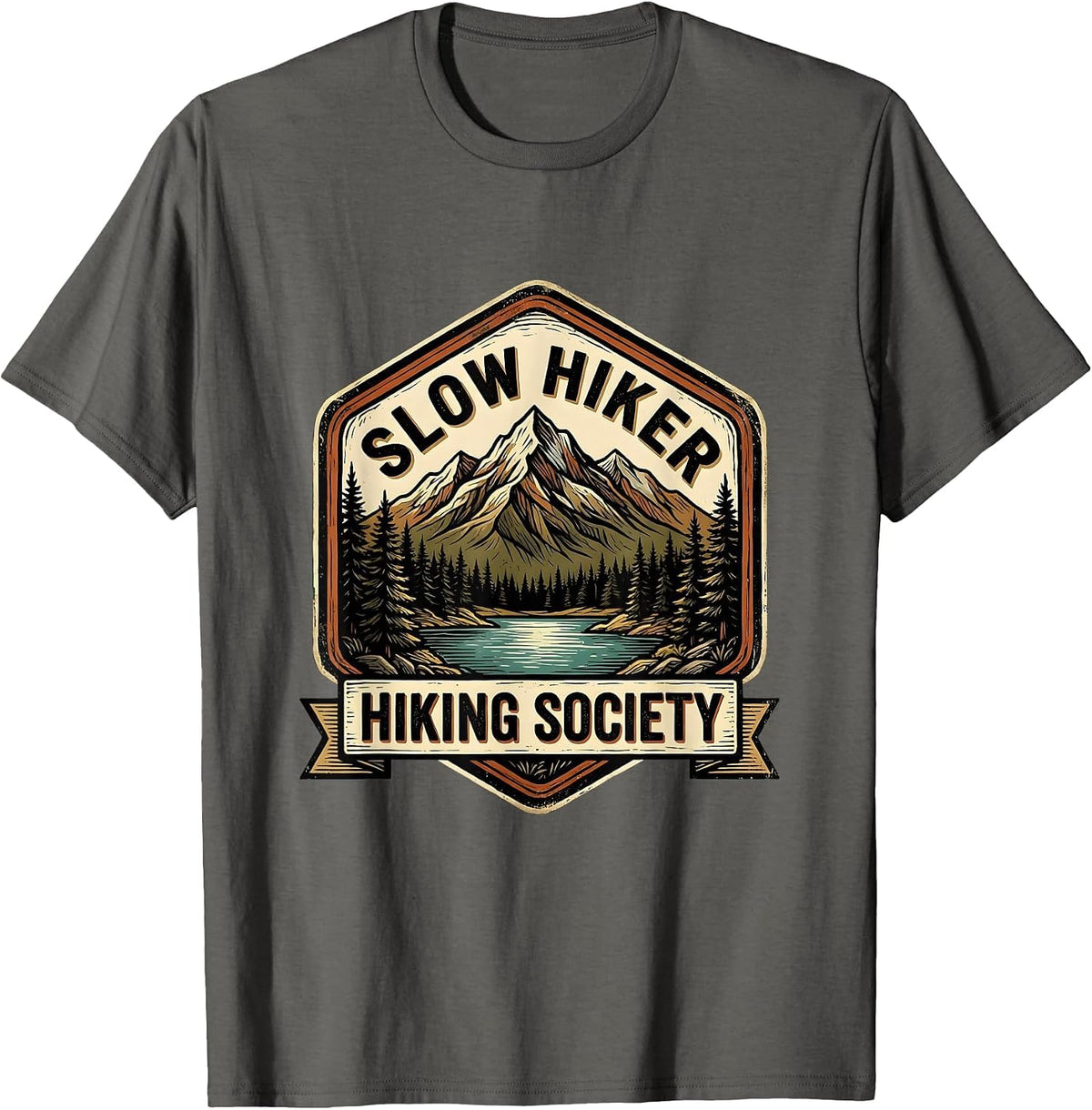 Slow Hiker Hiking Society Vintage Emblem T-Shirt - Asphalt Grey