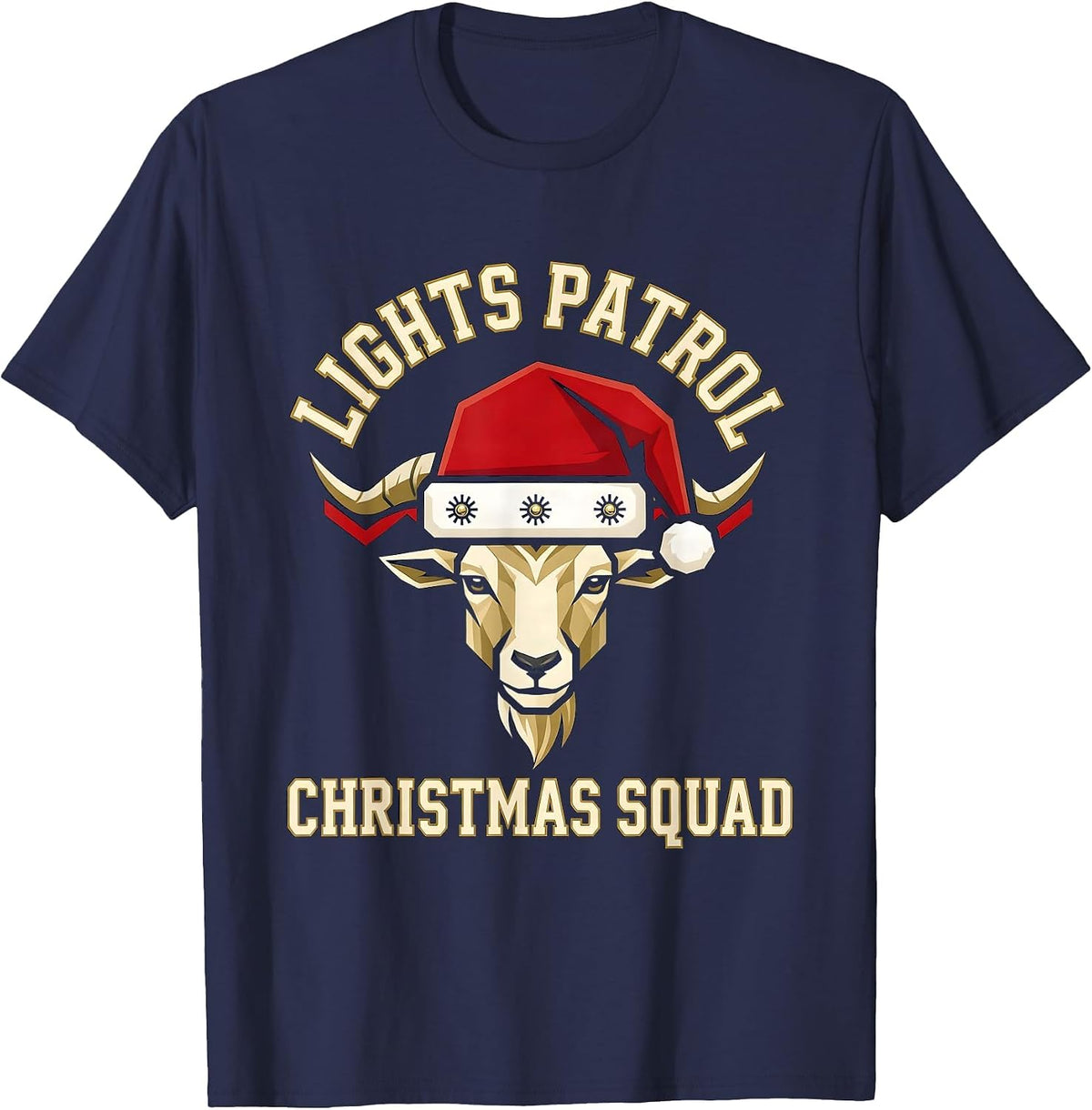 Lights Patrol Christmas Squad Sports Goat Lover Santa Hat T-Shirt - Navy Blue